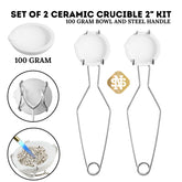 2x Melting Ceramic Crucibles + Whip Tongs Handle 2" Melting Gold silver copper